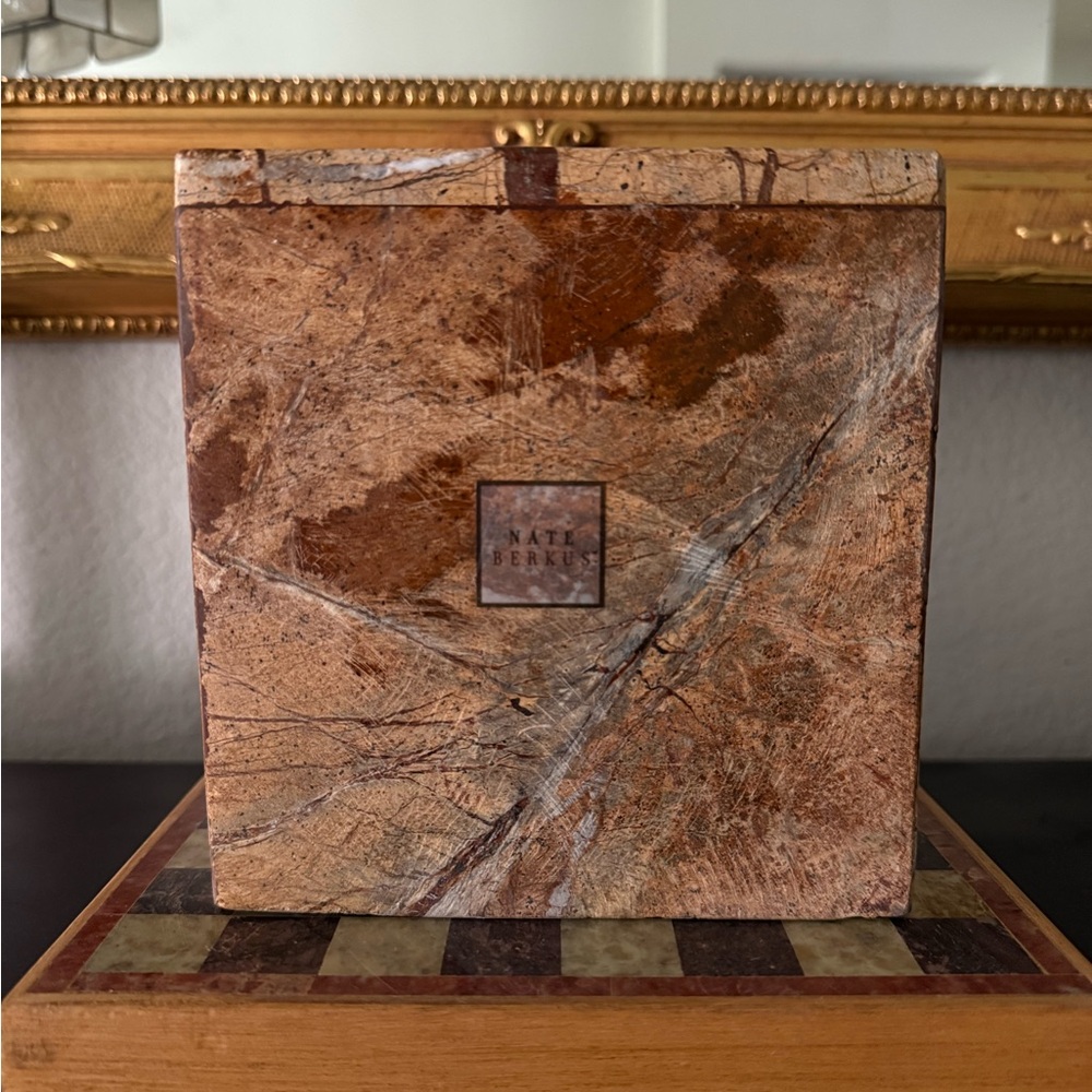 Nate Berkus Dark Travertine Brown Tan Marble Stone Tissue Box Cover Heavy